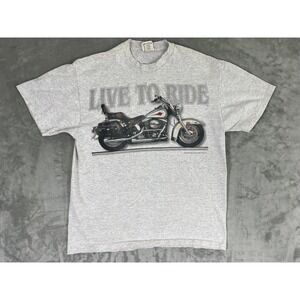 Vintage Live To Ride Shirt Mens Large Gray Motorcycle Graphic‎ Made in USA 90s